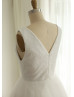 Boat Neck Ivory Sequin Tulle V Back Simple Bridesmaid Dress